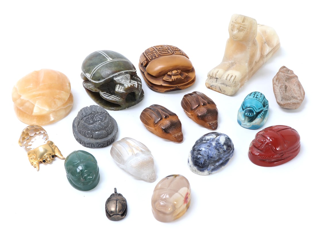 Assorted Group Lot of Sixteen Various Scarabs and Sphinx (1 of 3)