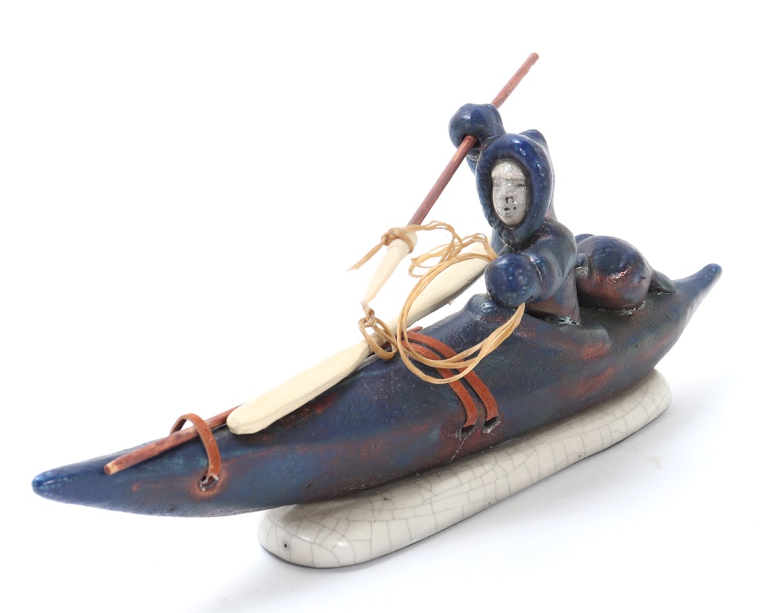 Lovely Ceramic Eskimo in Canoe Fishing (1 of 7)