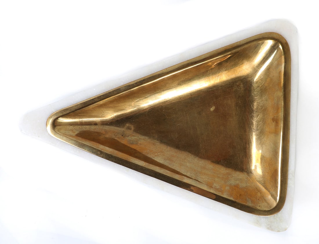 Lovely White Marble and Copper Triangular Tray - 2