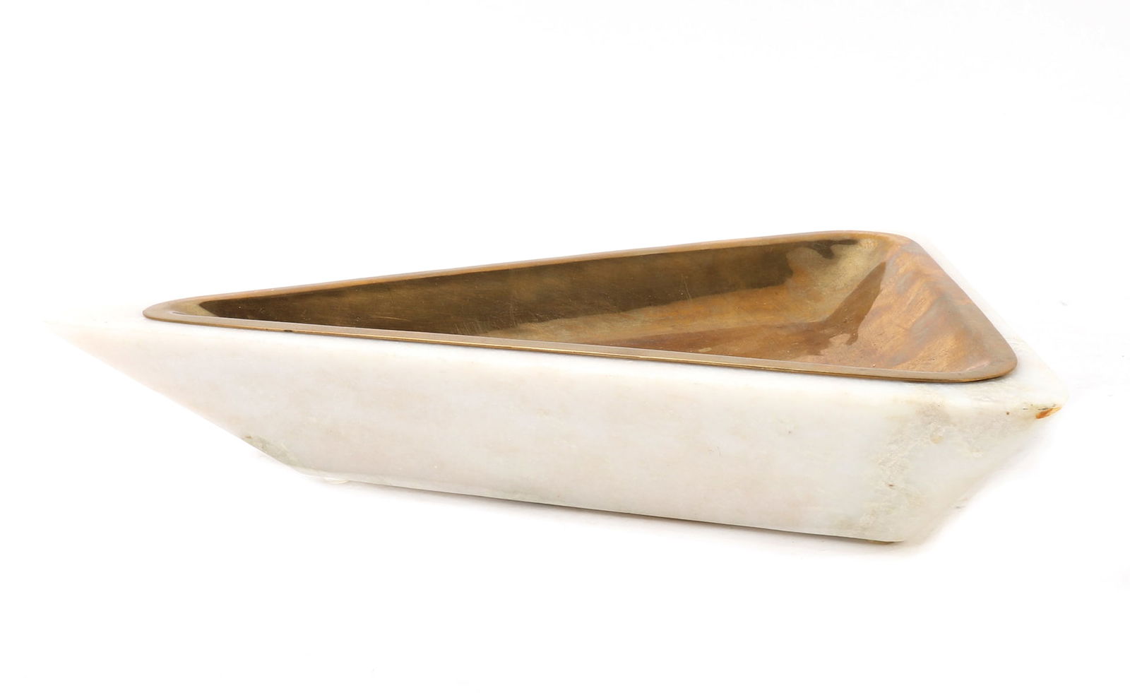Lovely White Marble and Copper Triangular Tray - 3