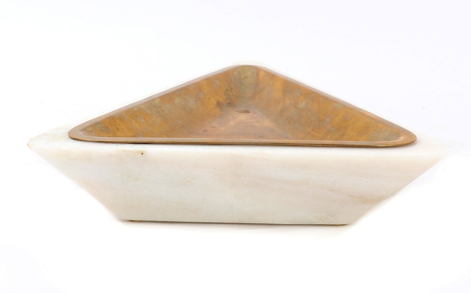 Lovely White Marble and Copper Triangular Tray - 4