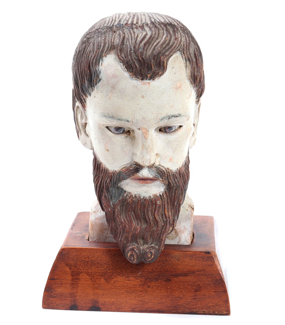 Late 19th to Early 20th Century, Wood Carved Santo Head (1 of 7)
