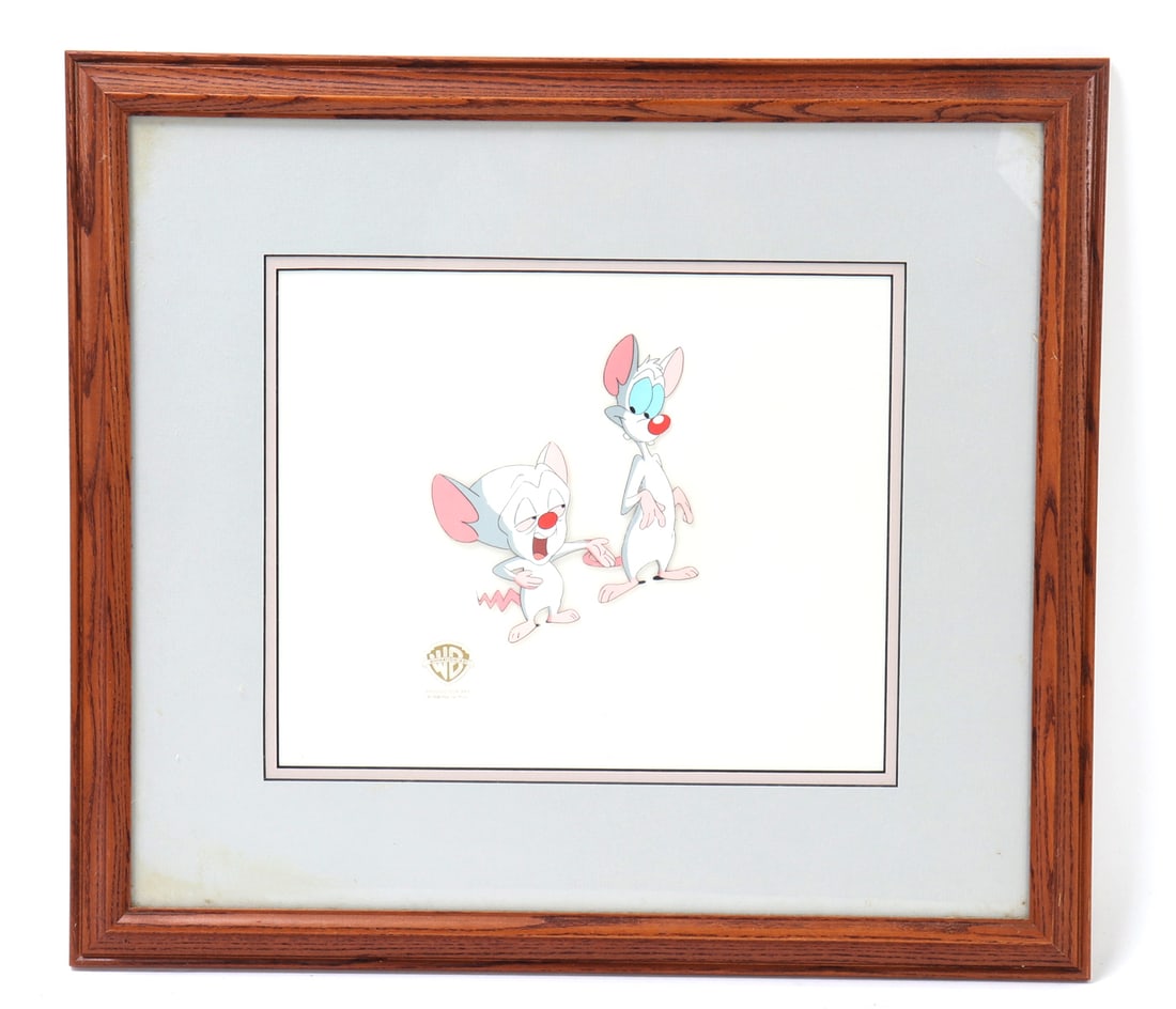 Warner Bros.' "Pinky & The Brain" Sericel: Fantastic Pinky and the Brain Warner Bros.' sericel from the amazing 1995 Kids' WB and their plot to be on the daily hunt for world domination. Wonderful piece with well preserved color remaining.