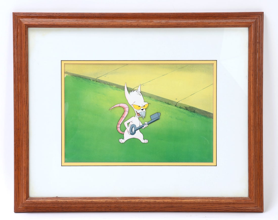 Evil the Cat from Earthworm Jim Framed Sericell: Well preserved framed sericell of "Evil the Cat" from the original series Earthworm Jim. Clearly up to no good Evil the Cat is shown carrying a key through the yard with long sharp toothy grin. Size
