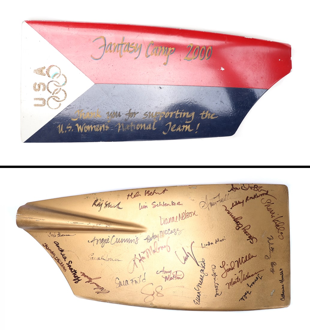 2000 Olympic Games, US Women's National Team Paddle, Signed: Signed 2000 Olympic Games paddle signed by dozens of women from the USA women's coxed eight rowing teams. Including Amy Martin who won the silver medal. Women's coxed eights is a boat class in competi