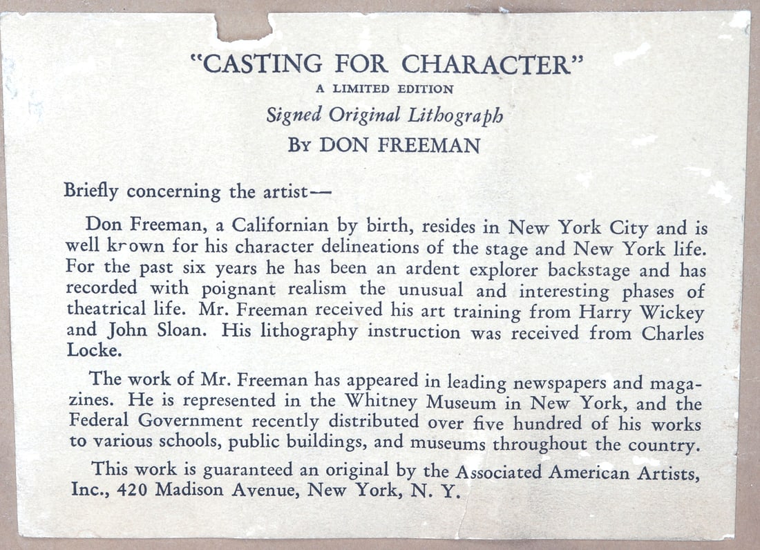 Don Freeman's "Casting for Charactre" Lithograph - 6