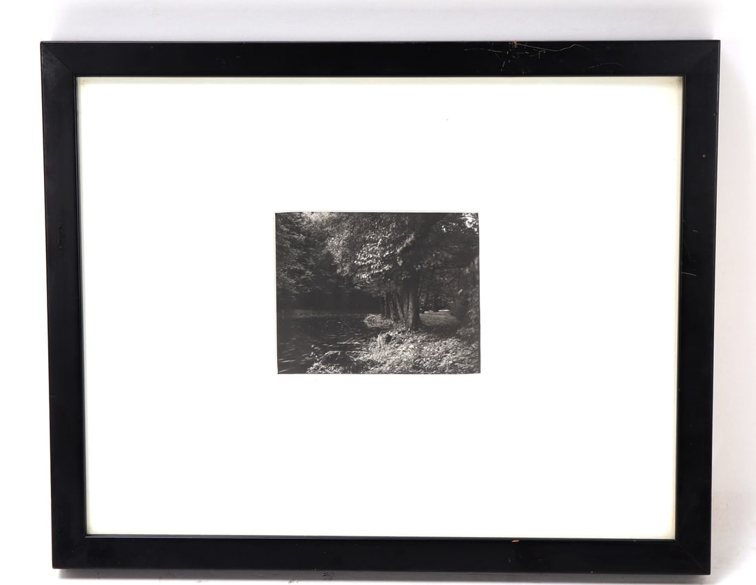 Black & White Exposure River Scene Photograph: Lovely quiet scene of a day along the river running high. Black and white making the piece even more calming and serene. Dedicated to the previous owner by the photographer bottom left and right