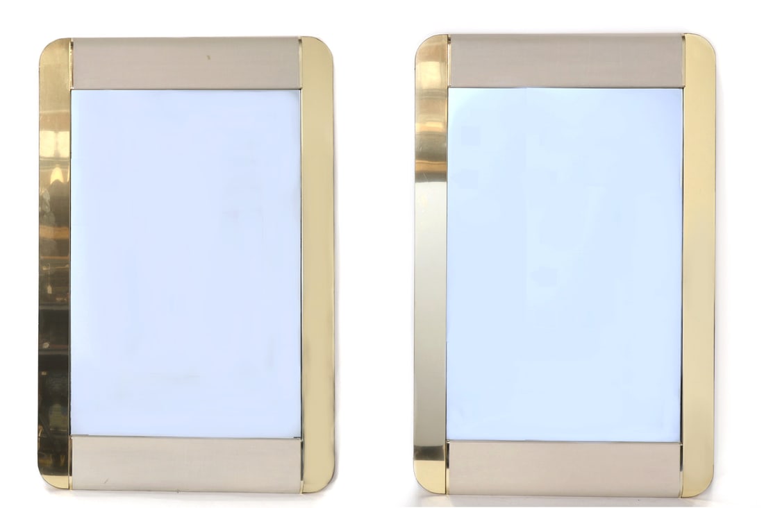Pair of Mid-Century Italian Style Satin Metal Wall Mirrors (1 of 5)