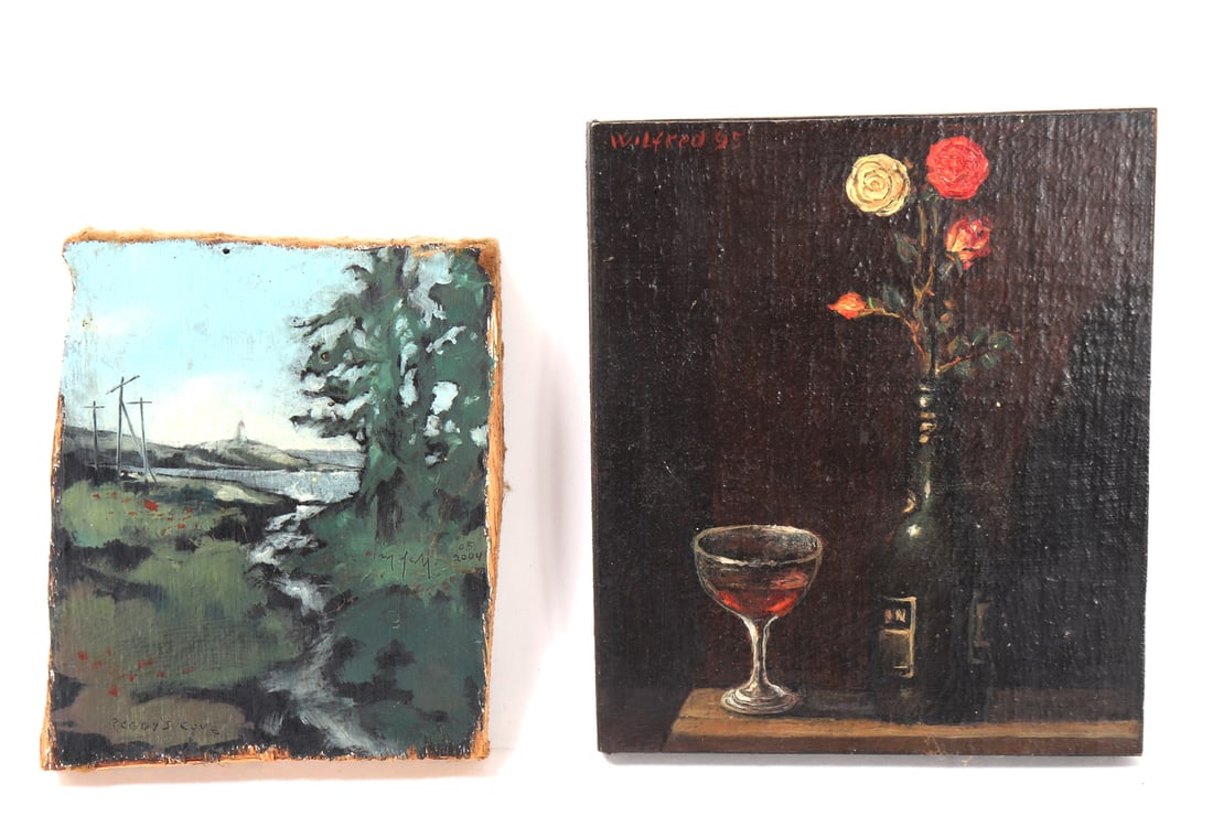 Lot of Two Paintings, Landscape & Wine (1 of 10)