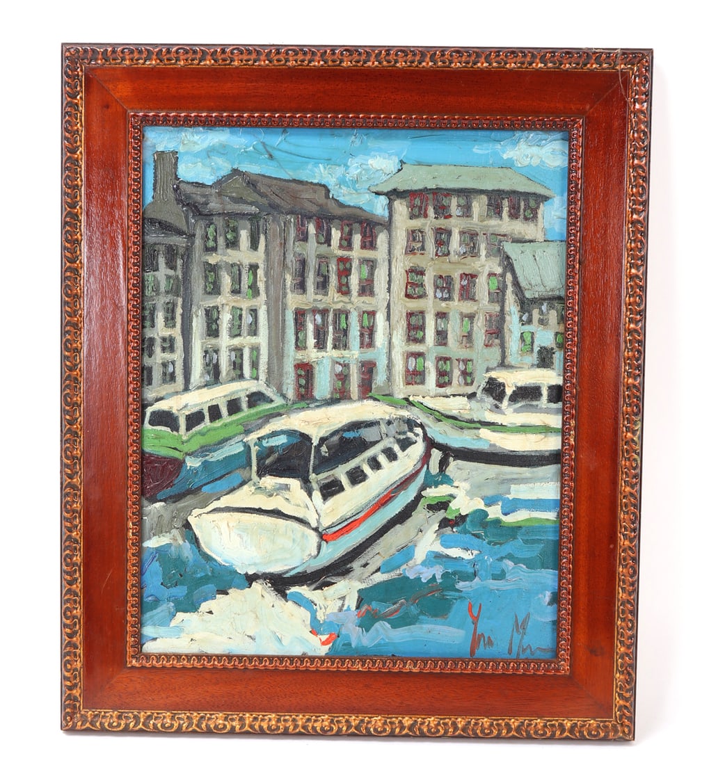 Boats Along the Harbor Oil on Canvas (1 of 4)