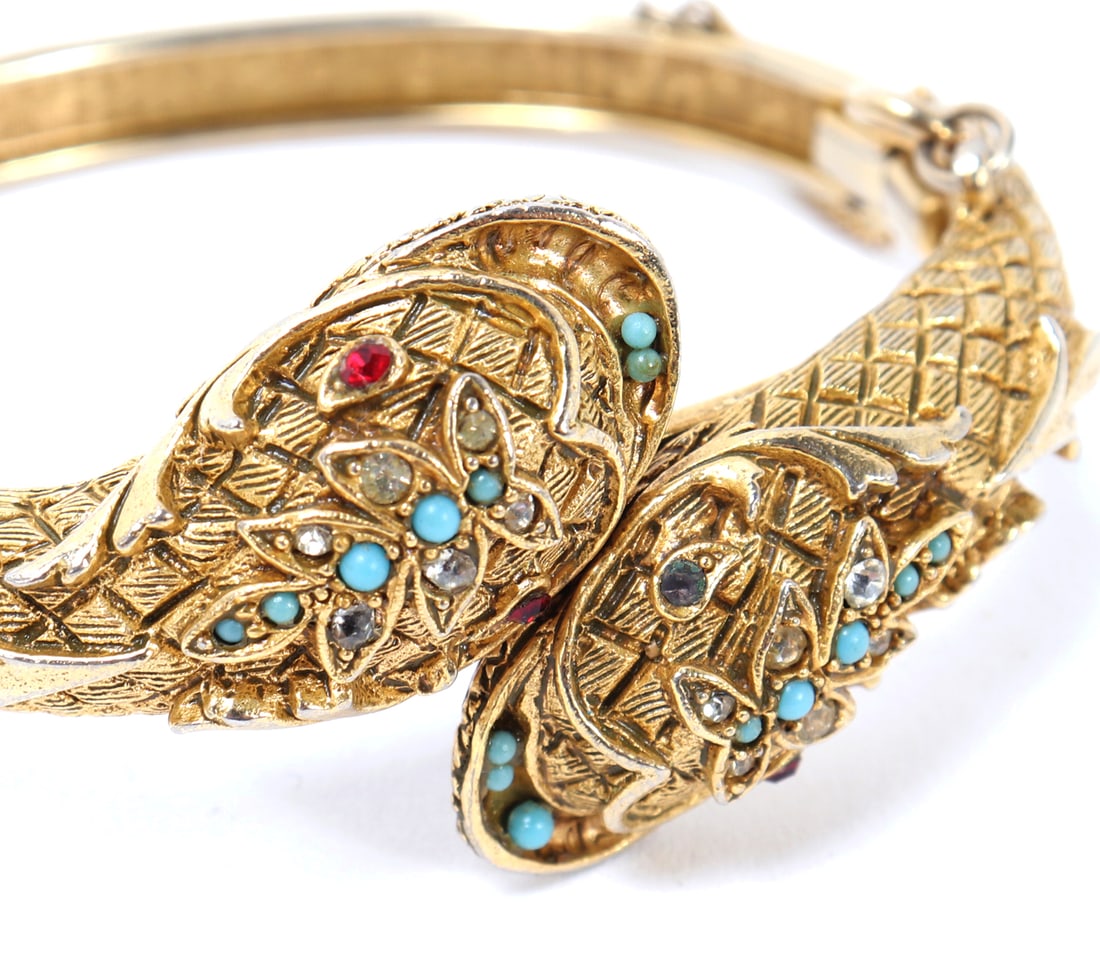Vintage Double Headed Serpent Hinged Bracelet - 2