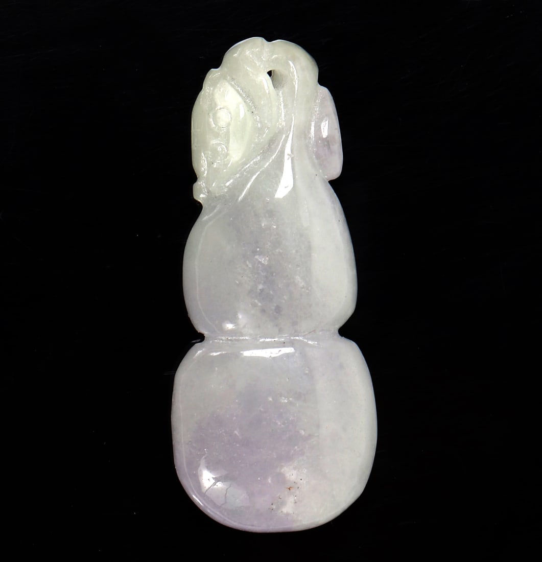 Chinese White Hardstone Gourd Pendant: Chinese white jade style pendant in the shape of a double gourd with a suspension loop to the top. Size 1 1/2" L, Weight 11 g