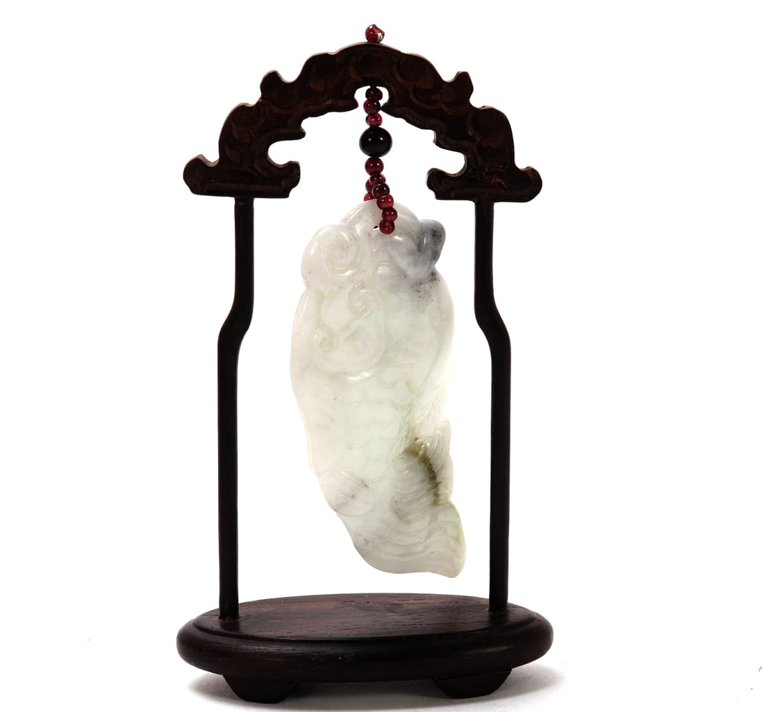 Chinese Koi Fish Carved Jade Style Pendant (1 of 7)