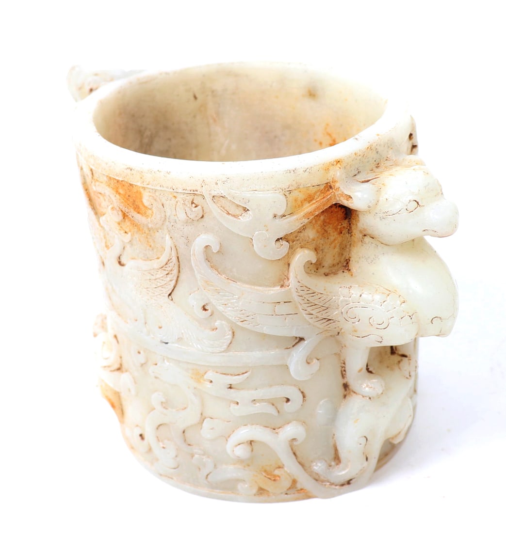 Chinese White Hardstone Brush Holder, Griffin & Dragon (1 of 7)