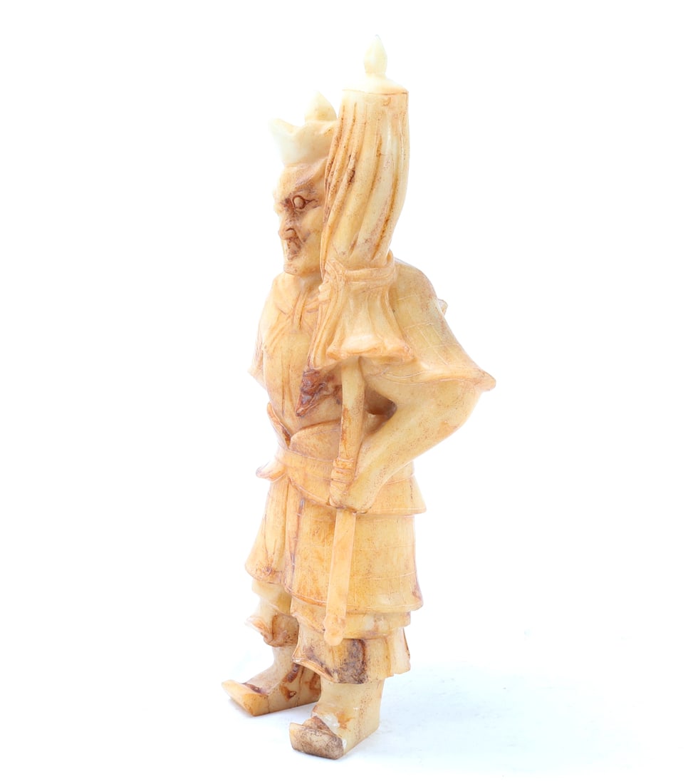 Chinese White Hardstone Standing Warrior - 2