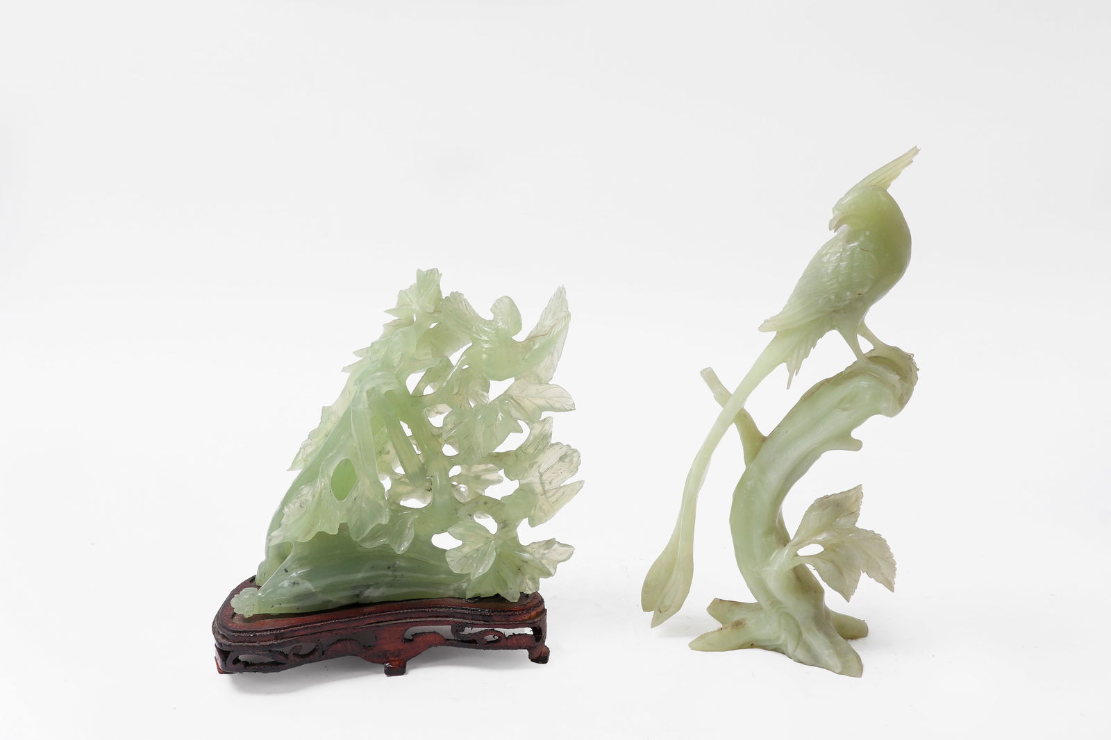 Pair of Carved Green Hardstone Birds (1 of 2)