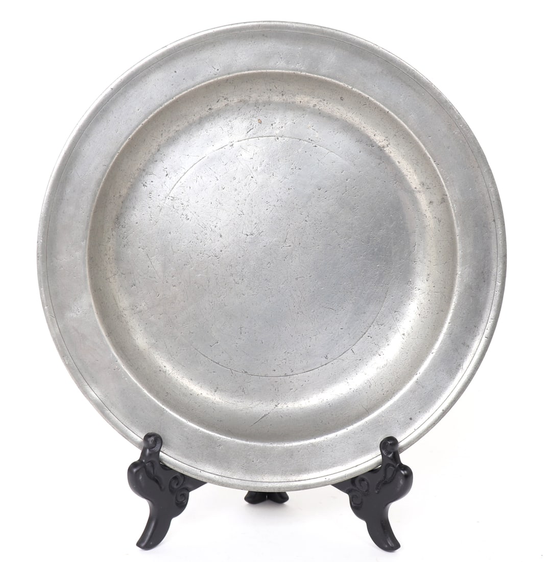 Deep Thomas Danforth II Pewter Plate & Turned Candlesticks - 5