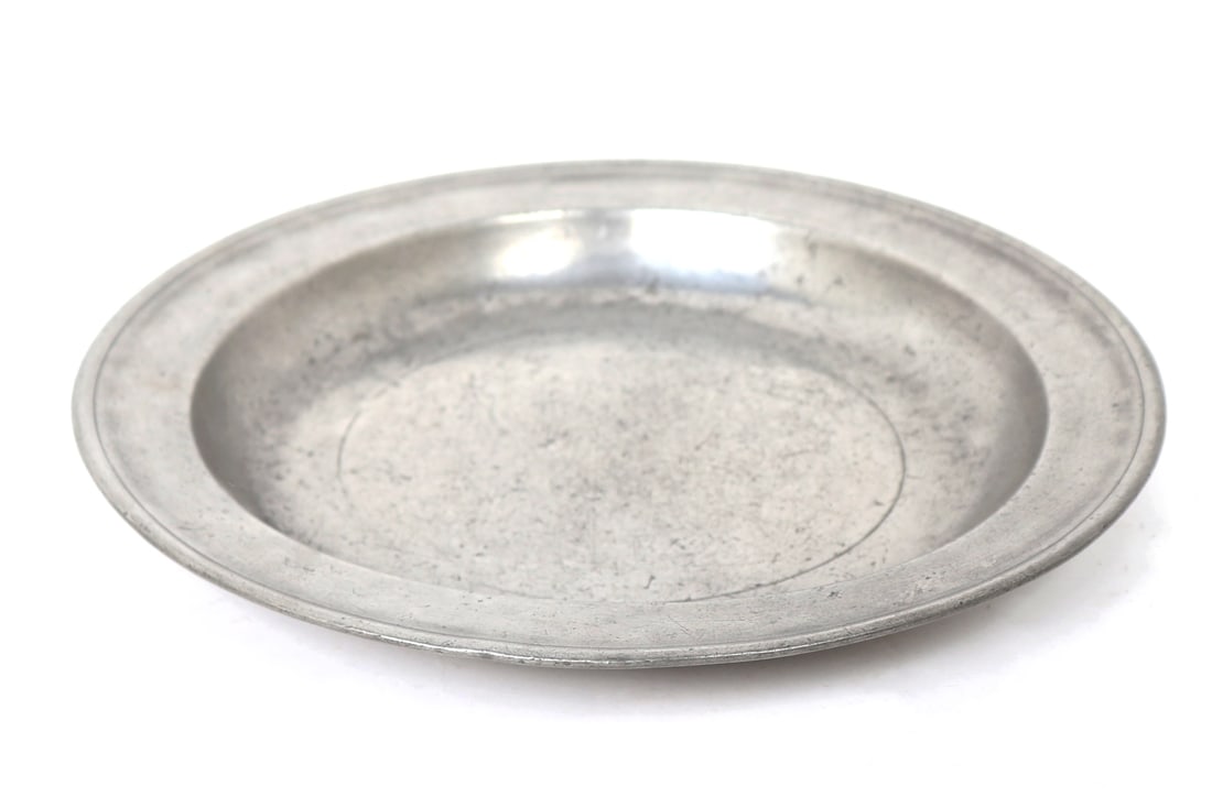 Deep Thomas Danforth II Pewter Plate & Turned Candlesticks - 8