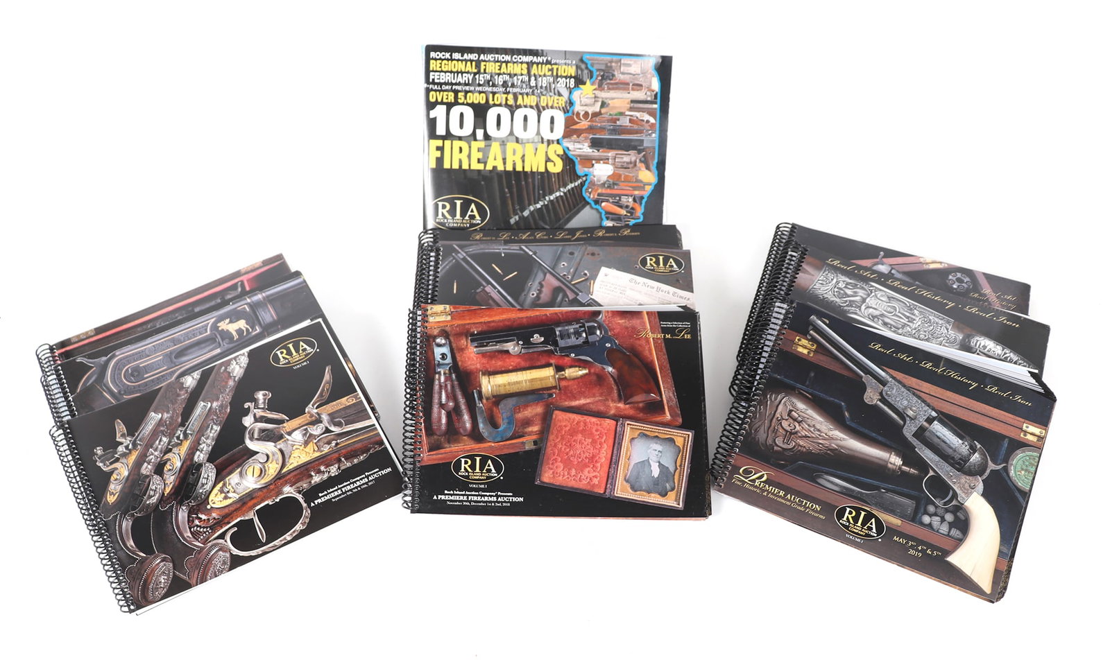 Lot of 10 Rock Island Auction Catalogs: Dates ranging from 2017, 2018 and 2019, inclusive of full volumes from the auctions in classic Rock Island fashion.