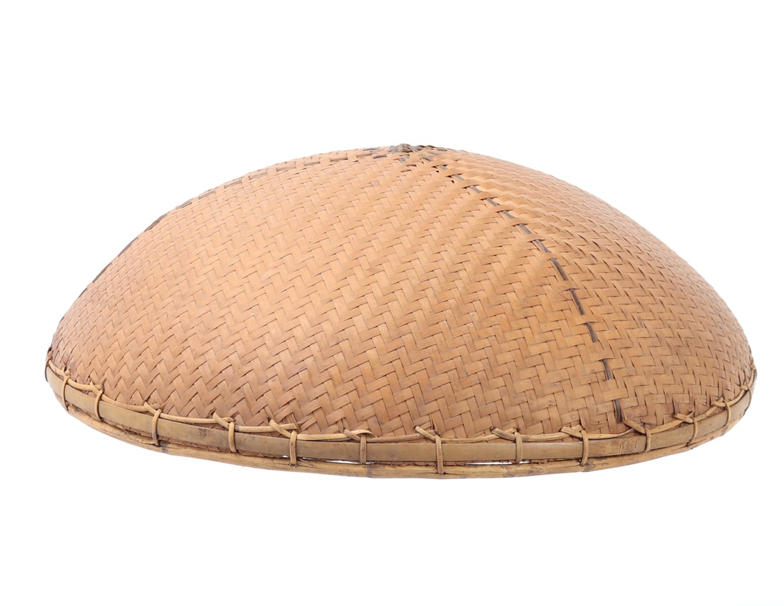 Wonderful Hand Woven Salakot, Philippines: Beautiful hand woven and braided rattan hat from the Philippines, with a reinforced bamboo brim and seated center interior for wearing. Size brim to brim 14 3/4" W, ID 8" W, 5" H