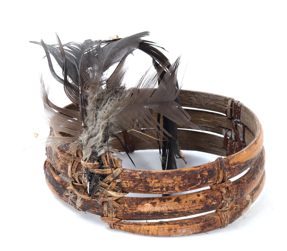Handsome Filipino Armband, Feathers & Bamboo: Well made hand crafted bamboo and feather armband from the Philippines. Fine aged patina throughout from age and wear. Size 3 5/8" W
