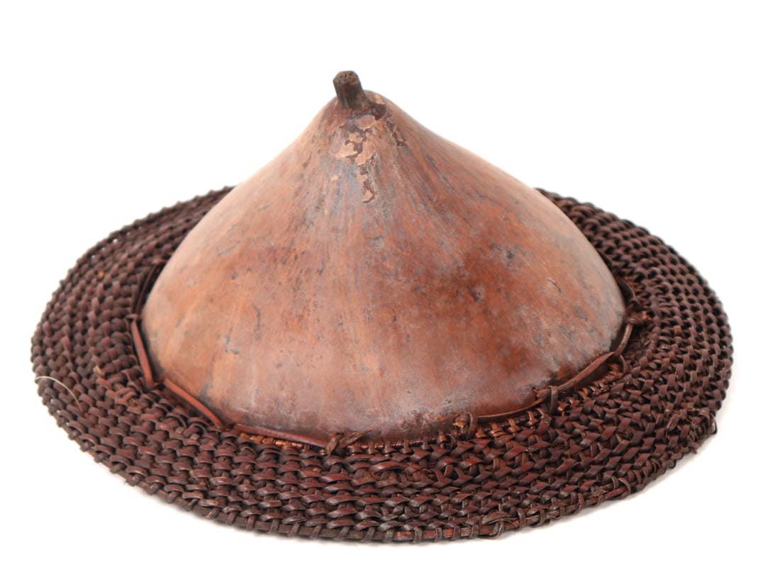 Filipino Tabungaw Hat w/Rattan Braided Rim: Finely crafted hand made Filipino hat comprised of a gourd shell and braided rattan rim. Beautiful care and detail went into making this effective and lightweight hat. Size 11 1/4" W