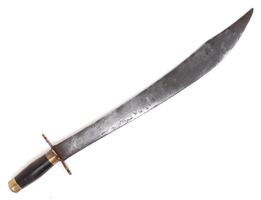 "Battle of Manila" Bolo Sword: Southeast Asia, Philippines Archipelagos, Luzon. Probably "Battle of Manila" circa late 1800s in the Spanish Colonial style with a wide single edge blade. Guard in gilt brass with two gilt brass