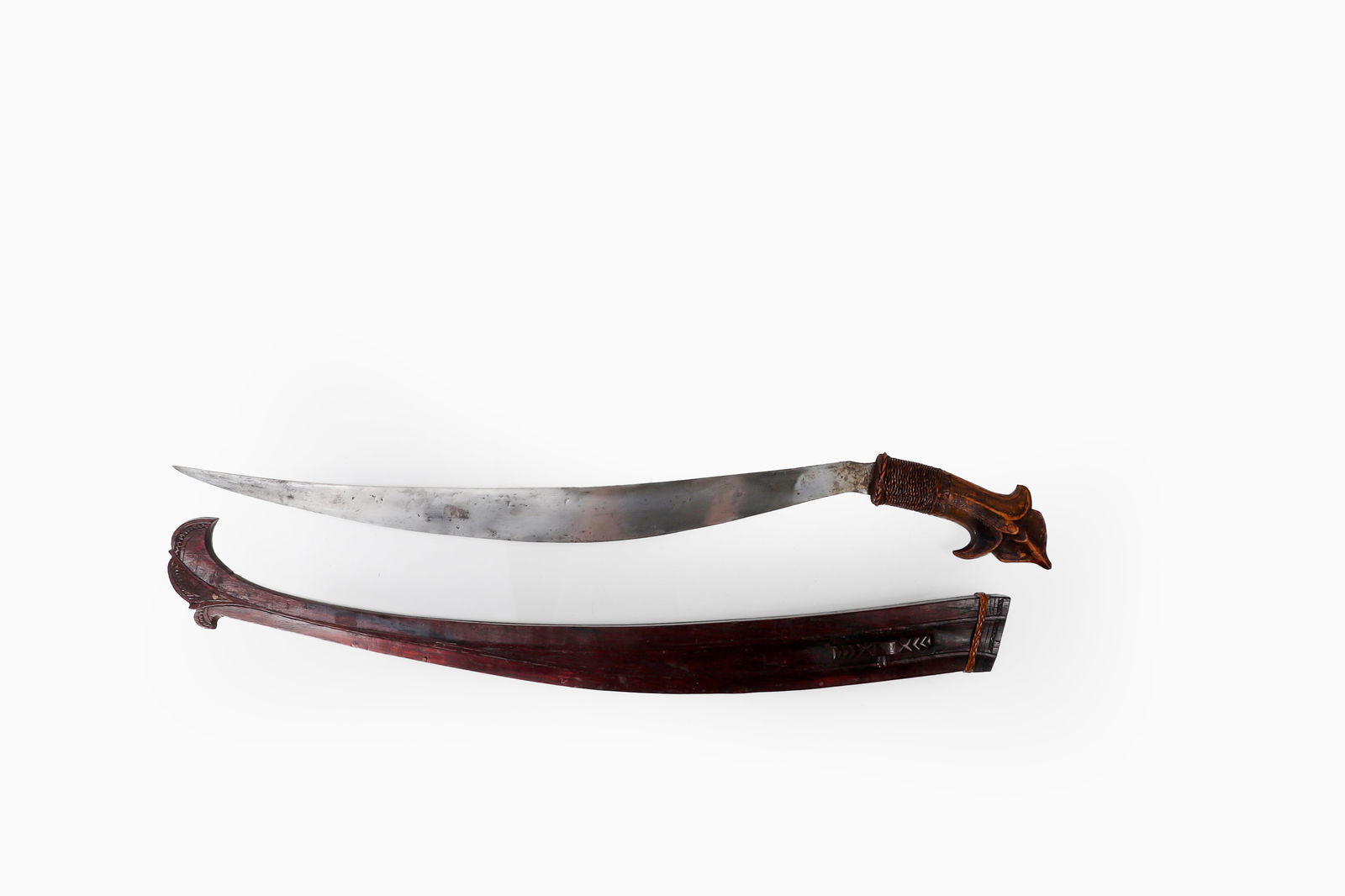 Rare Left Handed Talibong Garab Sword & Scabbard: Philippines, probably Visayas, Talibong Garub Left Handed and very rare, 19th century. Single edged Filipino sword originating from the Visayas region including original scabbard. An excellent example