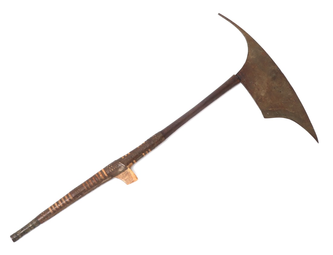 Philippines Luzon Kalinga Headhunter's Axe: Luzon, Igorot Kalinga headhunters axe, circa 1800s. Used by the headhunters of the Igorot peoples, has aa elongated axe head with long spike typical of the Igorot peoples. The wood handle finely