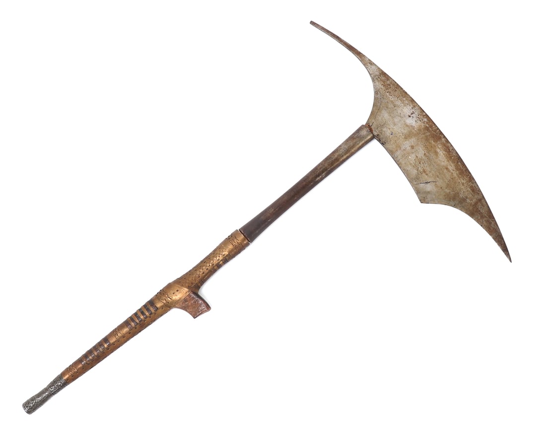 Philippines Luzon Kalinga Head Axe: Filipino Kalinga headhunters axe from the Luzon island. Used by the headhunters of the Igorot peoples, this axes has a elongated axe head with long spike typical of the Igorot peoples. Highly