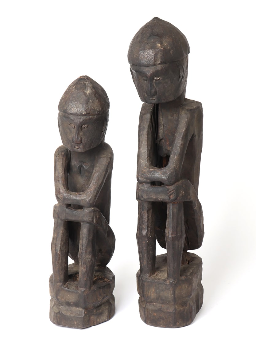 Male & Female Bulul Pair, Ifugao Peoples, Lagawe Region: Philippines pair of male / female bulul Ifugao peoples of the Lagawe region dating from the 1st quarter of 20th century or earlier. Fine pair and remarkable representation of primitive canonical