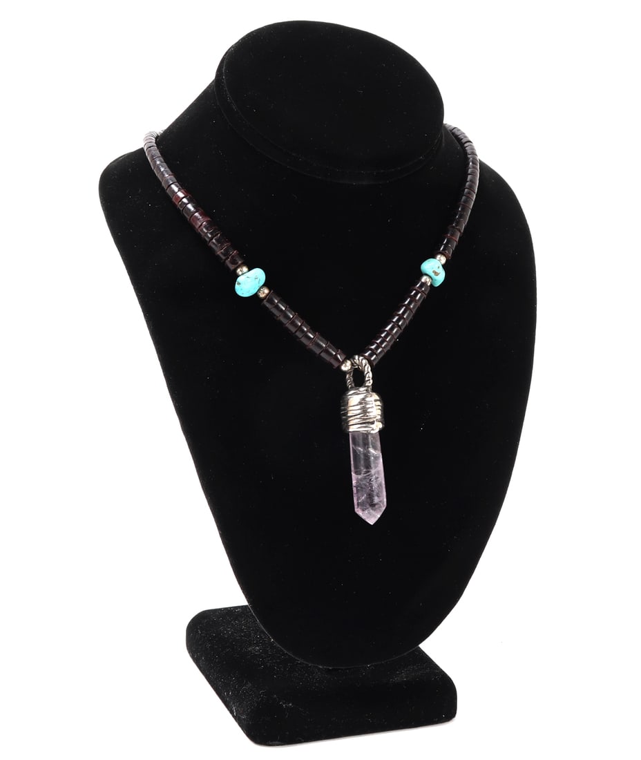 Shell, Turquoise & Crystal Quartz Necklace - 2