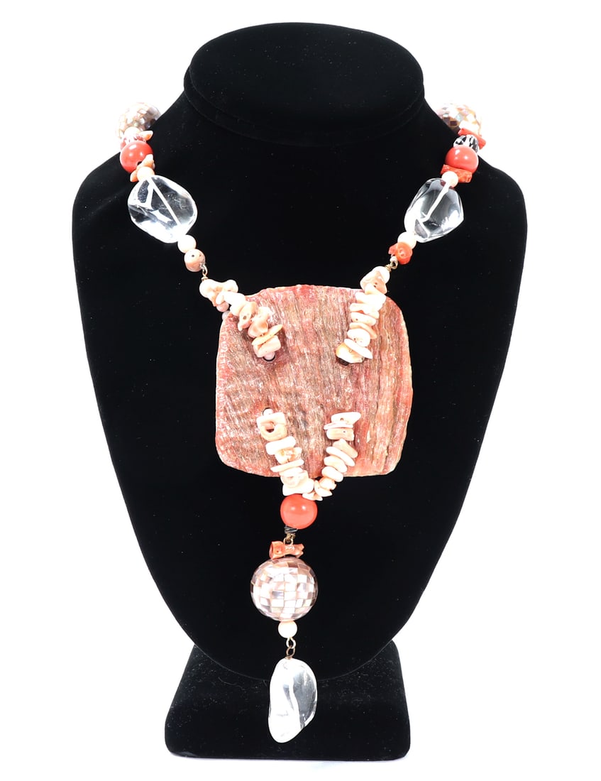 Heavy Coral & Shell Beaded Necklace (1 of 4)