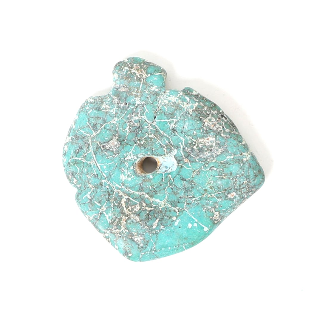 Large 56 Gram Turquoise Pendant: Lovely natural raw turquoise pendant with lovely root marks throughout, drilled to the center for easy suspension. Size 2 1/2" W, 56 grams