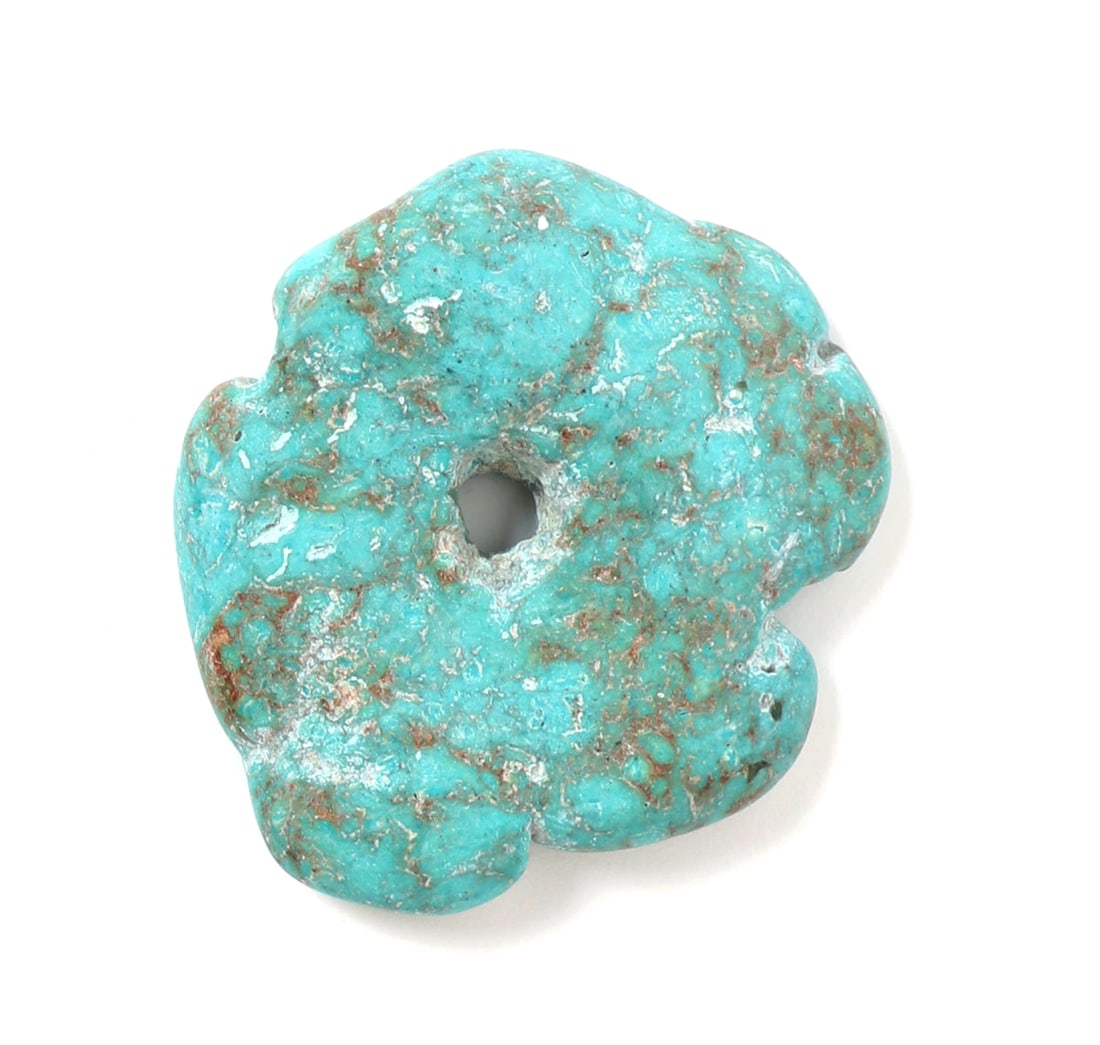 Gorgeous Raw 38 Gram Turquoise Pendant: Uniquely shaped raw turquoise pendant with drilled hole for suspension, natural earthen roots throughout. Size 38 grams, 2 1/4" W