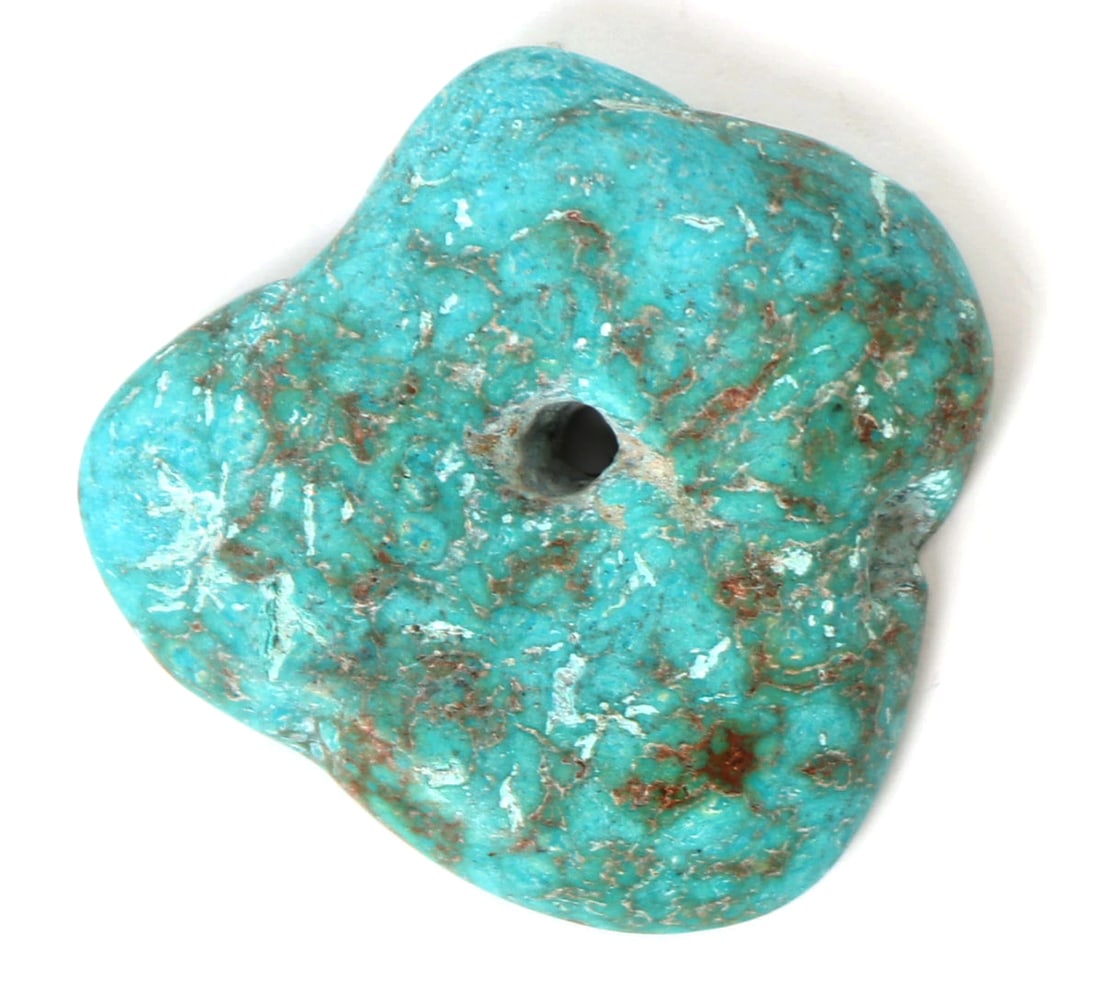40 Gram Unique Turquoise Pendant: Lovely all natural turquoise specimen shaped into a pendant, drilled to the center for easy suspension. Size 2" W, 40 grams