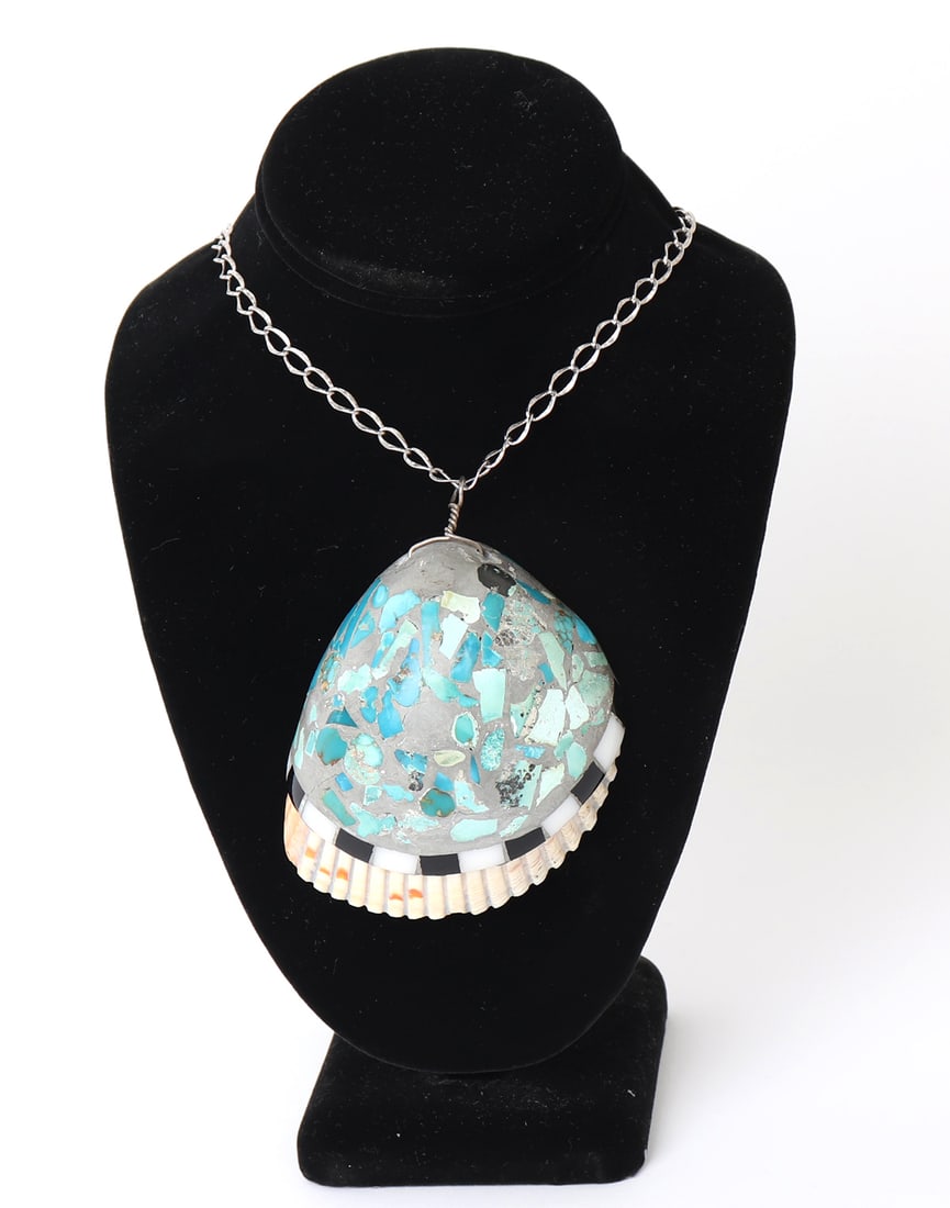 Turquoise Applied to Seashell Necklace (1 of 6)