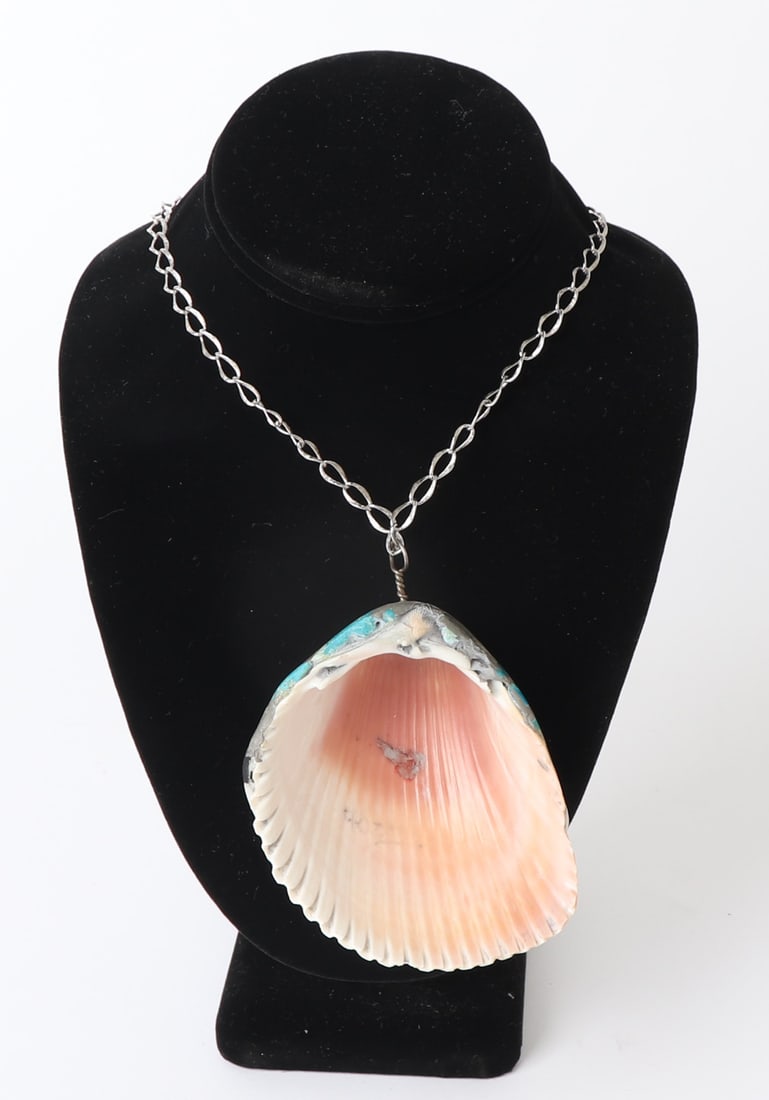 Turquoise Applied to Seashell Necklace - 5