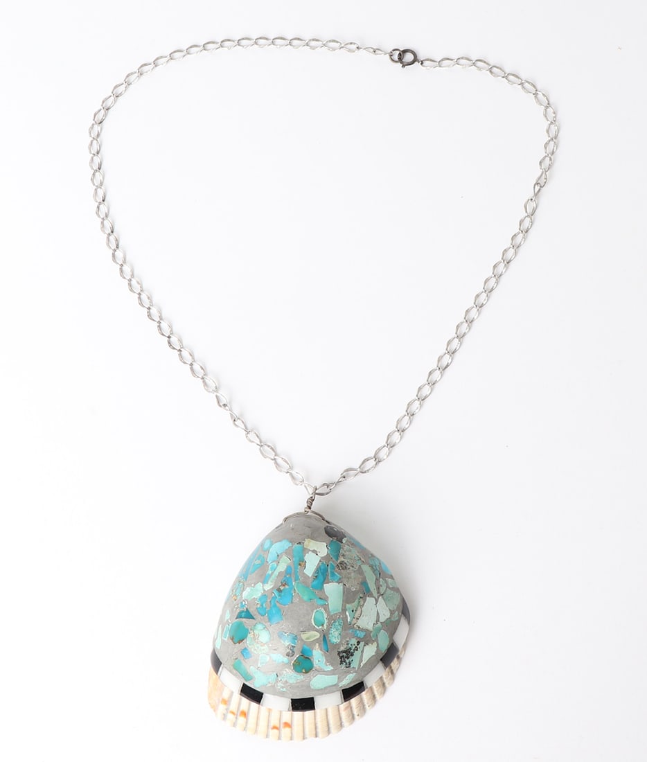 Turquoise Applied to Seashell Necklace - 6
