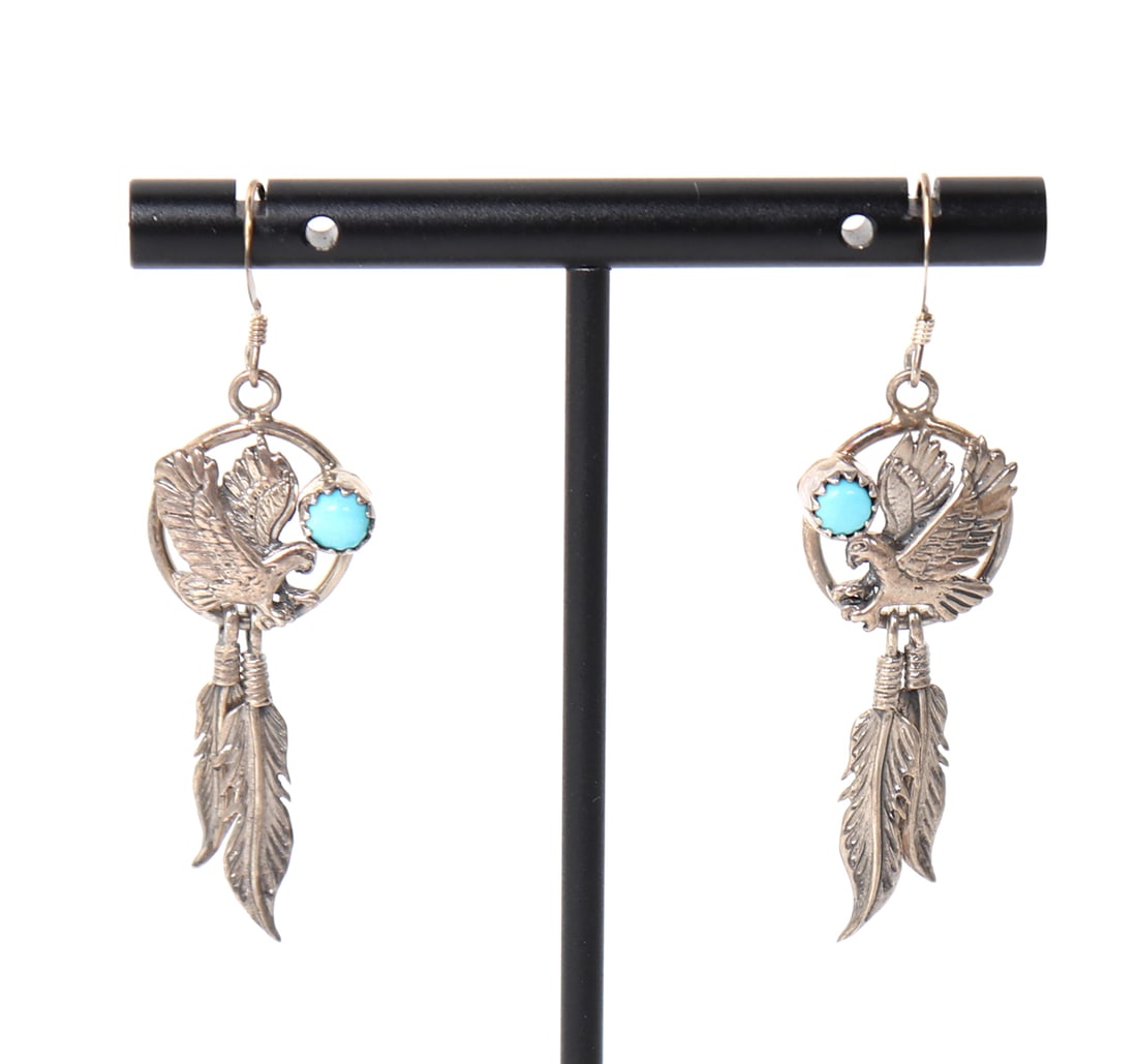 Sterling Silver Zuni Eagle & Feathers Earrings (1 of 3)