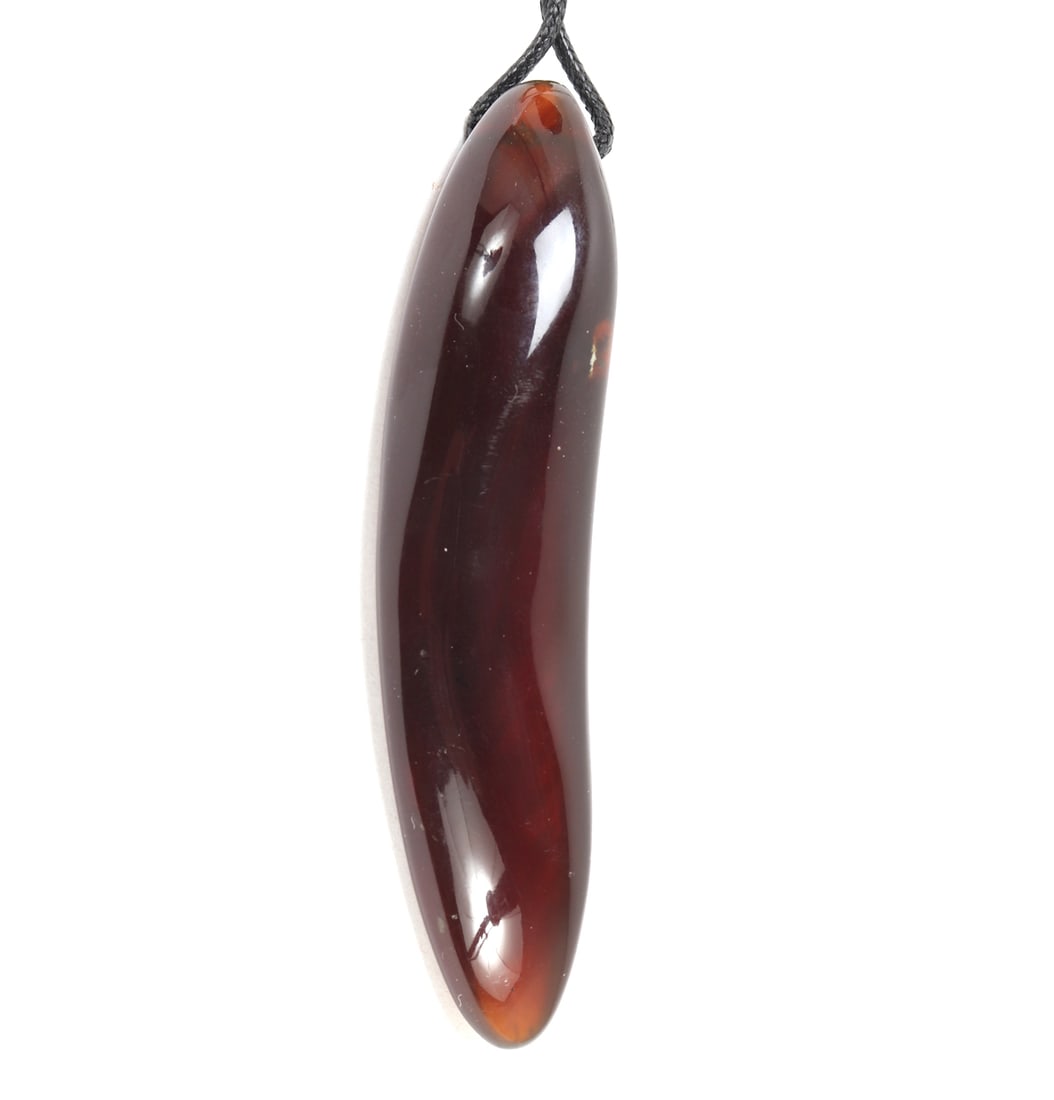 Gorgeous Raw All Natural Claw Amber Pendant: Fine section of ancient polished amber fossilized mineral specimen, in the shape of a claw or chili pepper, with lovely crystal inclusions throughout. Adjustable cord necklace. Size neck 24" L,