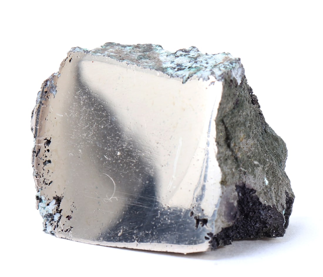 Fine Polished Nugget Specimen: Gorgeous metalic nugget with a fantastic silver style finish with wonderful natural earthen deposit throughout. Size 1 1/8" L, Weight 54 g