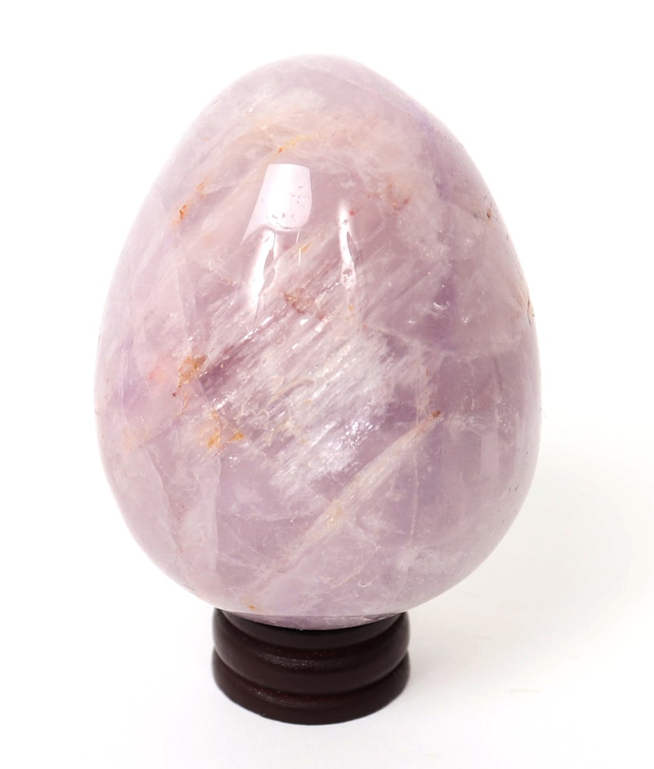 Lovely Egg Shaped Polished Amethyst w/Stand: Perfectly egg shaped and polished section of an amethyst, with beautiful lavender and deep purples throughout. Size 2 3/4" H