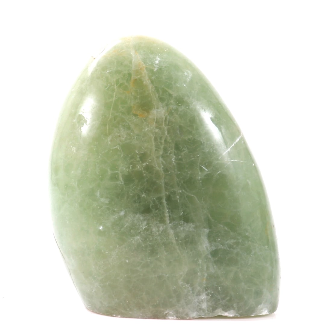 Gorgeous Large Section of Green Fluorite Mineral: Wonderful large section of raw green fluorite mineral specimen in an arched polished shape with a stable flat base. Natural inclusions throughout with a slight variance in color from light green to