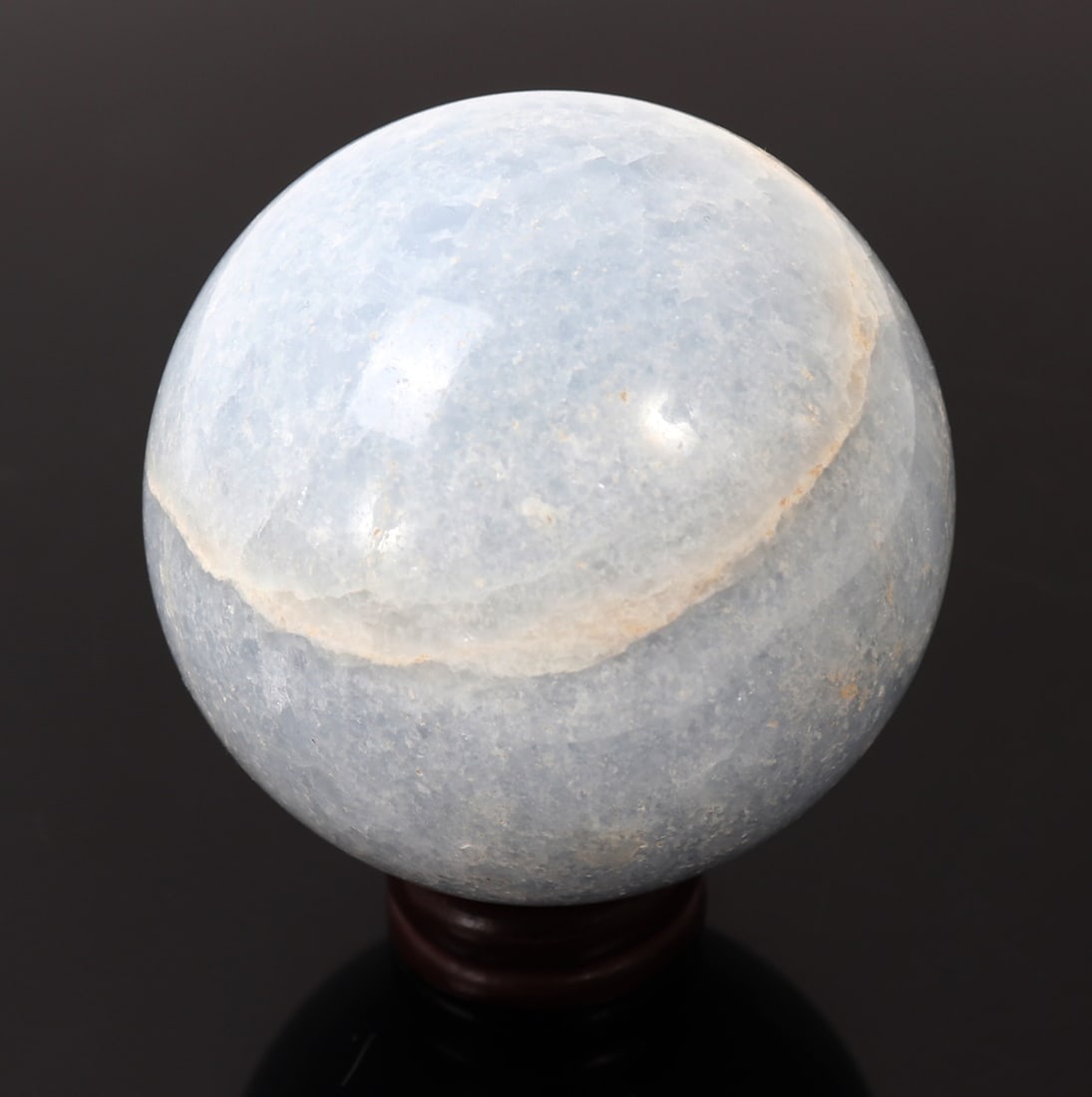 Lovely Aquamarine Polished Sphere w/Stand: Beautiful natural aquamarine polished sphere with natural snow cap crystal inclusions throughout. Size 2 1/2" L x 2 1/2" W, weight 405g
