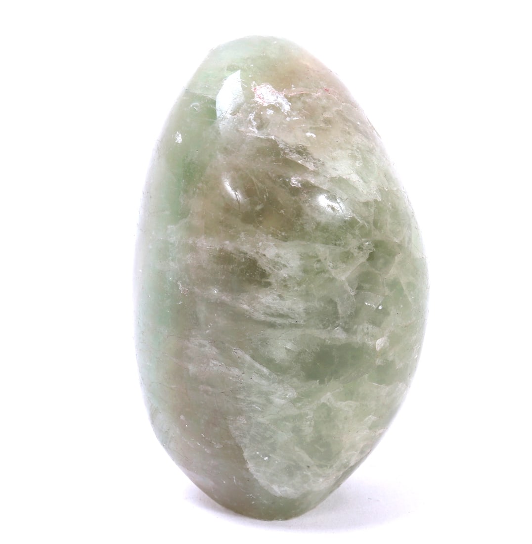 Large Section of Natural Polished Green Fluorite: Gorgeous light green natural raw polished green fluorite mineral specimen with wonderful inclusions and roots throughout. Size 3 1/4" H, weight 240g