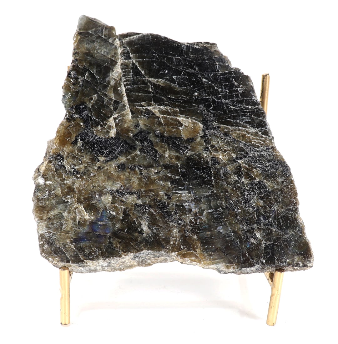 Wonderful Raw Biotite Mica Section on Stand: Very nice and well preserved biotite mica mineral specimen on a stand. Colors varying from bronze, dark green, red-brown and black. Size 4" L x 4" W x 1/2" H, weight 384g