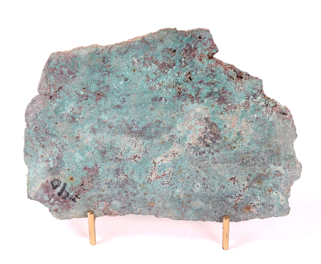 Raw Chrysocolla Mineral Specimen w/Stand: Gorgeous raw chrysocolla mineral specimen, light turquoise green coloring throughout with natural earthen tones and veining throughout. Size 6 1/2" L, Weight 355 g