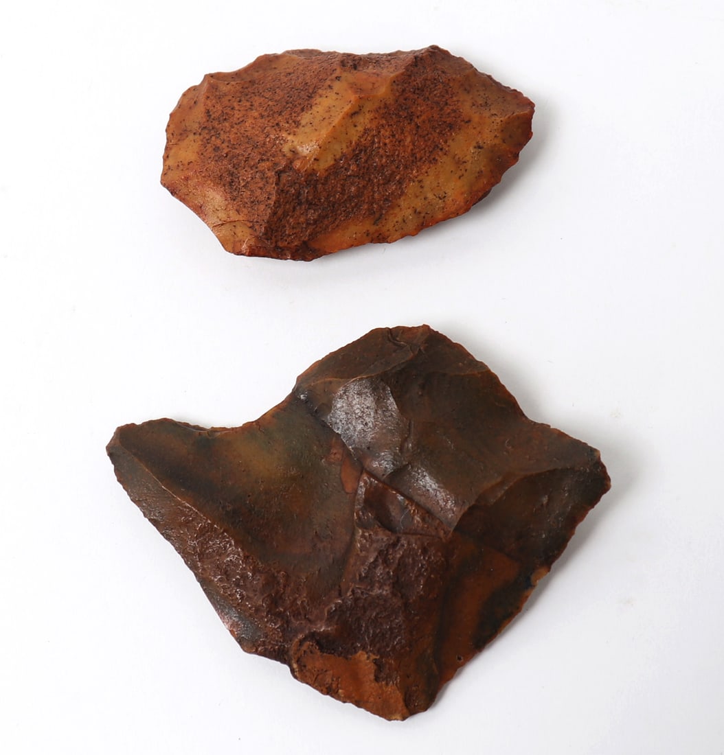 Lot of Two Paleo Stone Scrapers: Nice lot of two stone scraper tools, found on private property in Northern Florida. 3" L largest ex-Crater Rock Lake Museum, Oregon 1950's