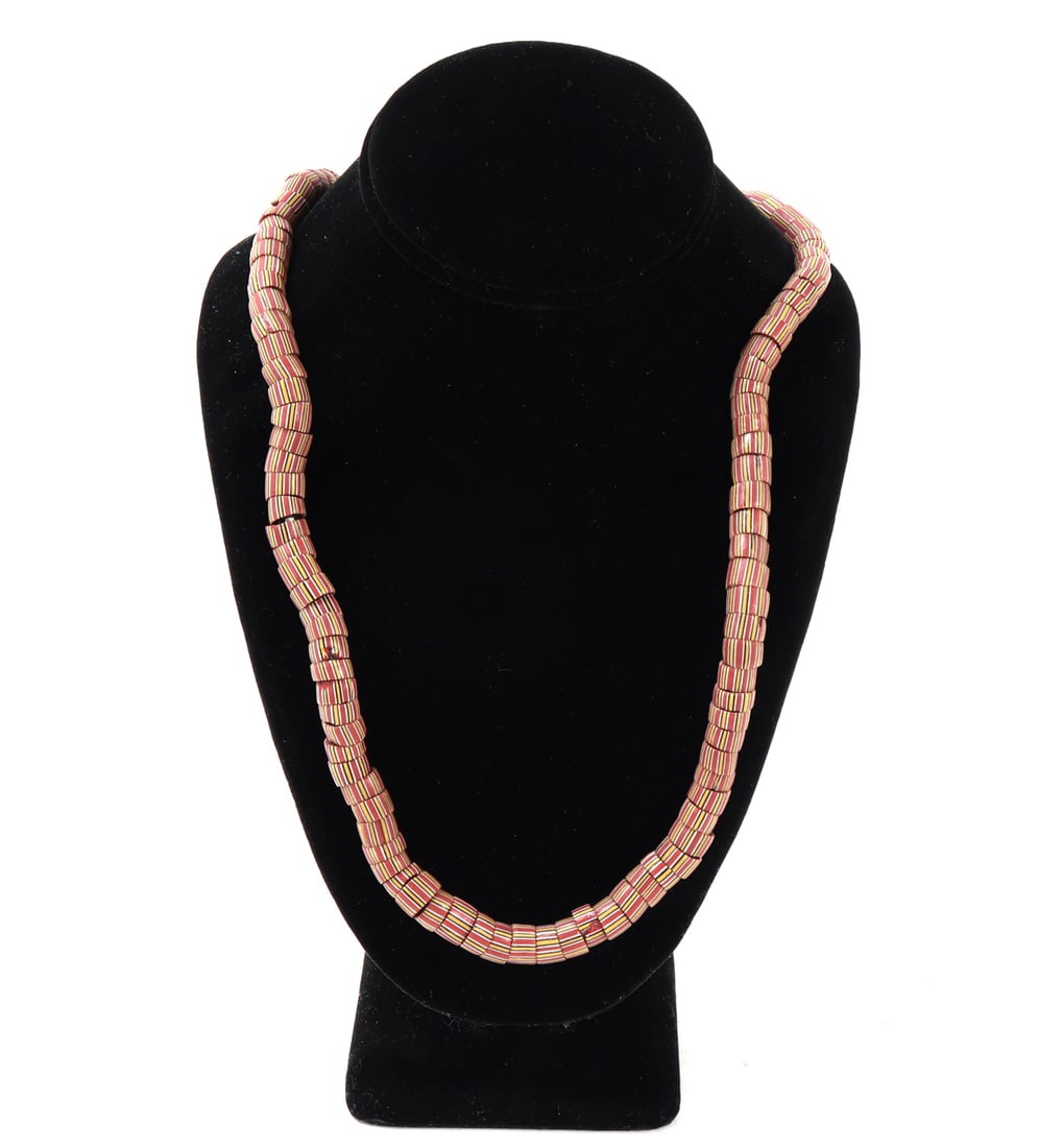 Striped Venetian Trade Bead Necklace: Africa & European Trade, Strand of Polychrome Trade Beads, circa 18th?19th century Composed of a continuous strand of finely formed cylindrical glass beads, each displaying a delicate linear pattern i